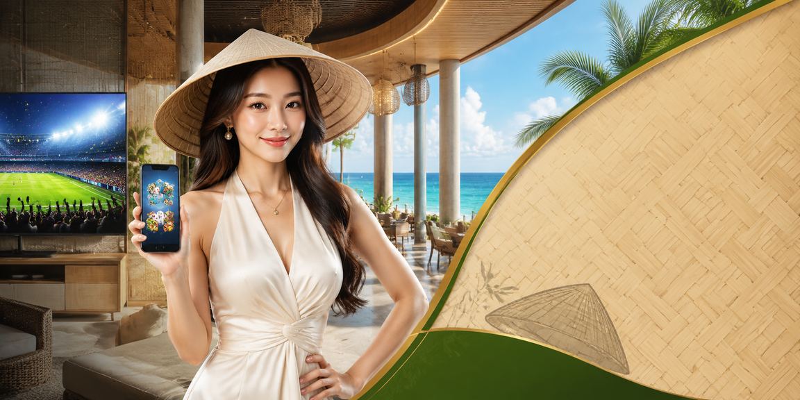 Người phụ nữ đội nón lá tại Đà Nẵng tham gia game bài trực tuyến trong không gian thoải mái
